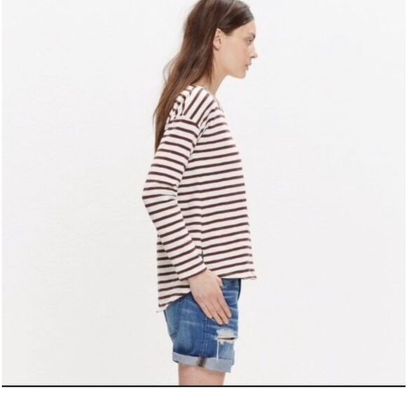 Madewell Top Setlist Stripe Pullover Merlot Purple Brown lvory Long Sleeve S - Picture 2 of 10